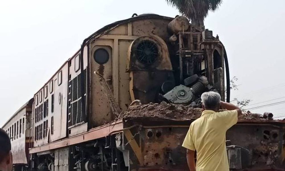 Train Collides with Freight Truck Tearing-off Front of Locomotive