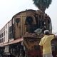 Train Collides with Freight Truck Tearing-off Front of Locomotive
