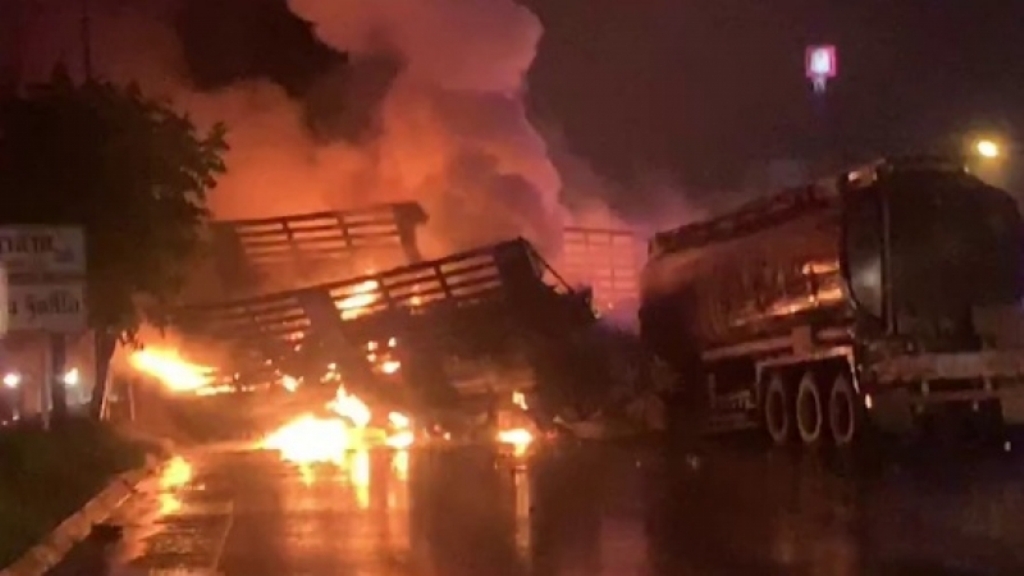 Fuel Tanker Explodes after Collision in Northeastern Thailand