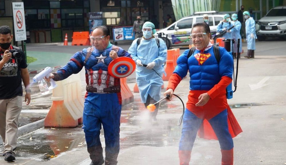 Superman and Captain America Spray Disinfectant at Chiang Mai Zoo