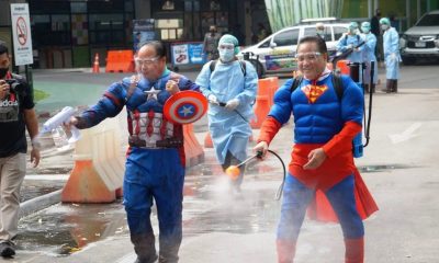 Superman and Captain America Spray Disinfectant at Chiang Mai Zoo