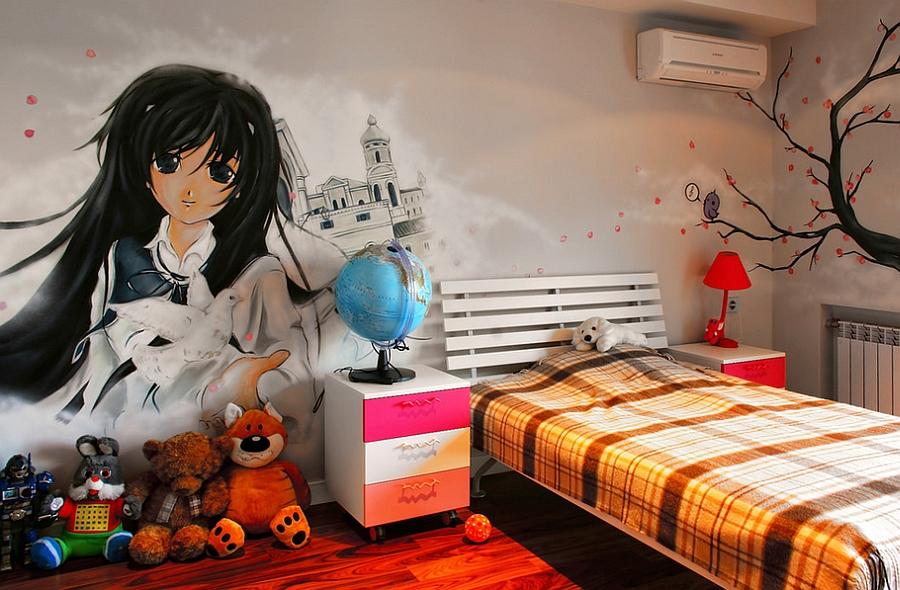 Graffiti wall covering for the modern teen girls' bedroom