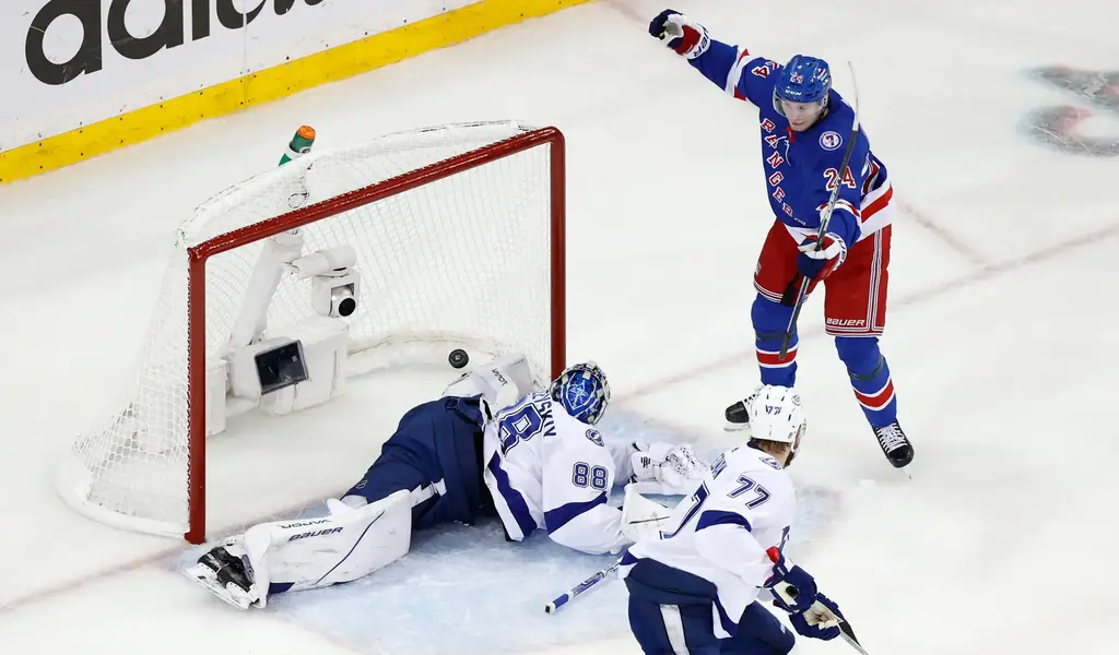 rangers - Kaapo Kakko scores past Andrei Vasilevskiy in the first period.