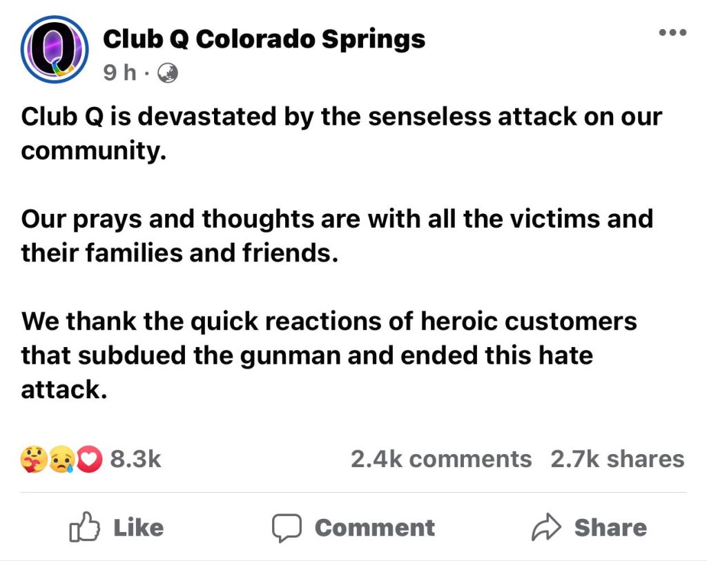 Gunman Kills 5 At Colorado Springs LGBTQ Nightclub Club Q