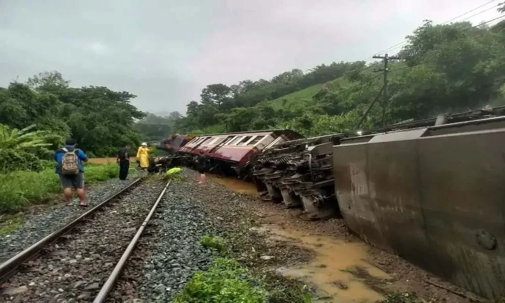 The flooding in Phrae, Thailand, caused an express train to derail