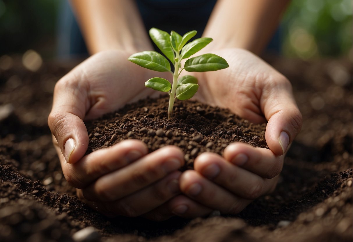 A seedling grows from soil, surrounded by recyclable materials. A product is used, recycled, and repurposed in a continuous cycle