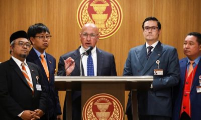 UN Special Rapporteur on human rights in Myanmar Tom Andrews speaks during a press conference after a meeting with Thailand's Parliamentary Committee