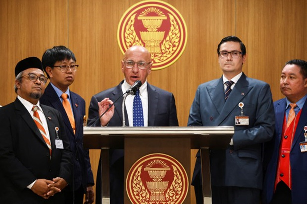 UN Special Rapporteur on human rights in Myanmar Tom Andrews speaks during a press conference after a meeting with Thailand's Parliamentary Committee